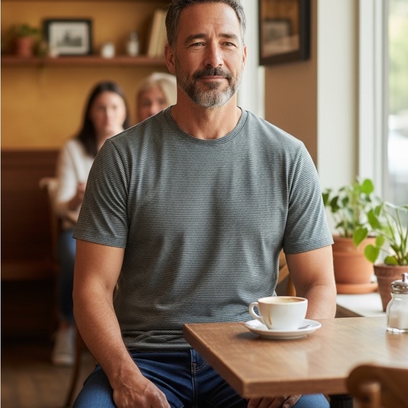 Alfani Men's Charcoal Striped Tee - Picture 2 of 2